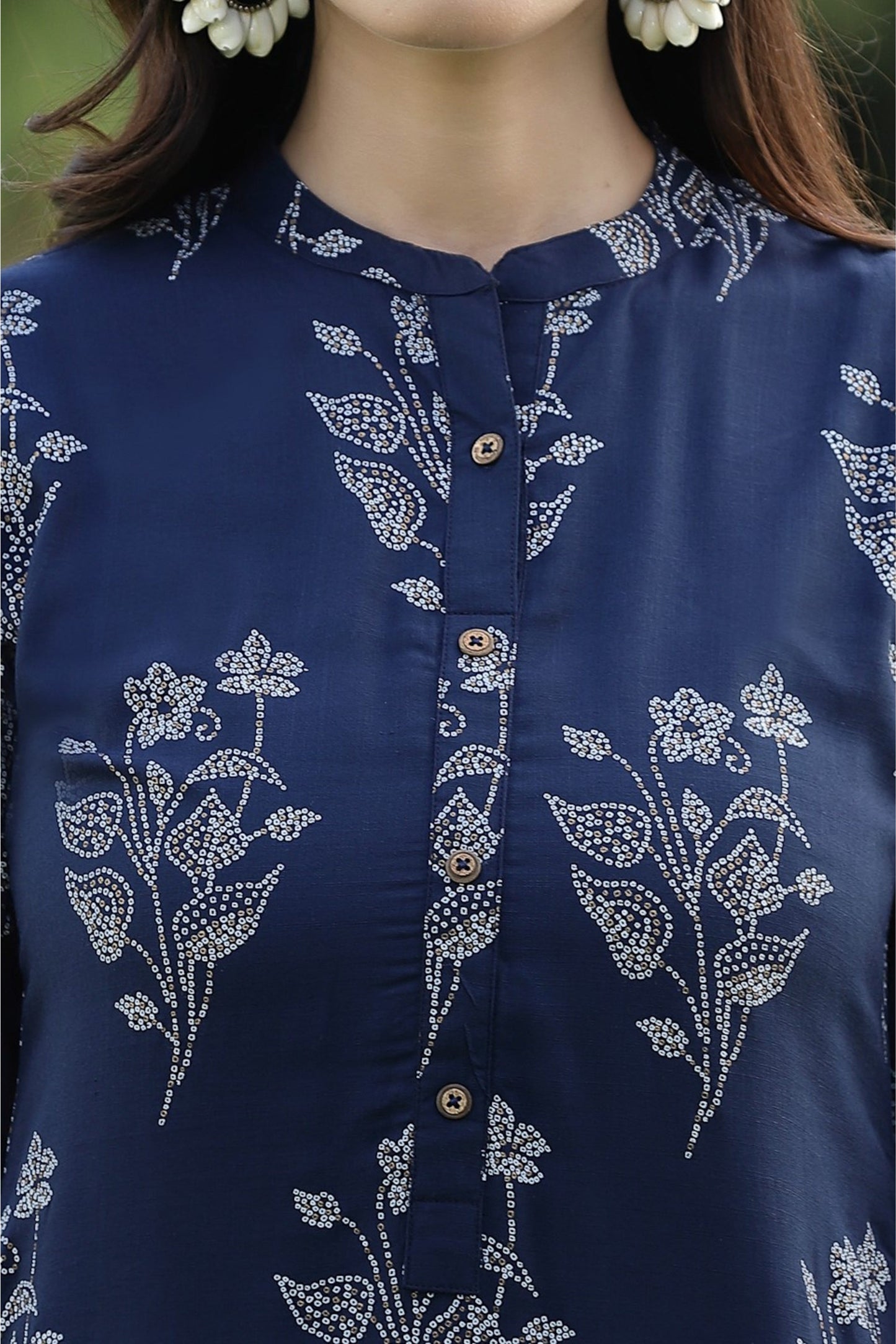 Indigo Rayon Slub Bandhani Straight Kurta