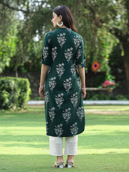 Jade green Rayon Slub Bandhani Straight Kurta