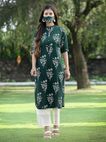 Jade green Rayon Slub Bandhani Straight Kurta