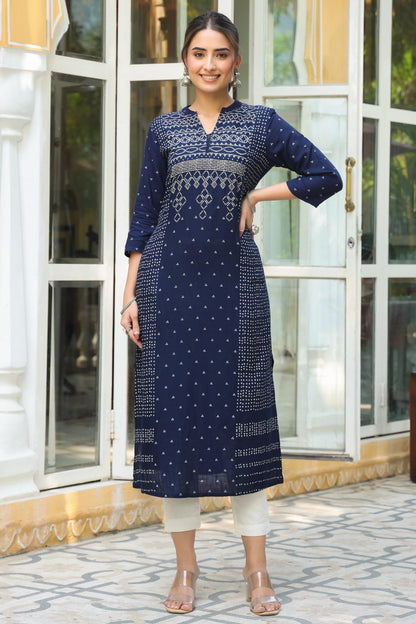 Indigo Rayon Slub Bandhani A-Line Kurta