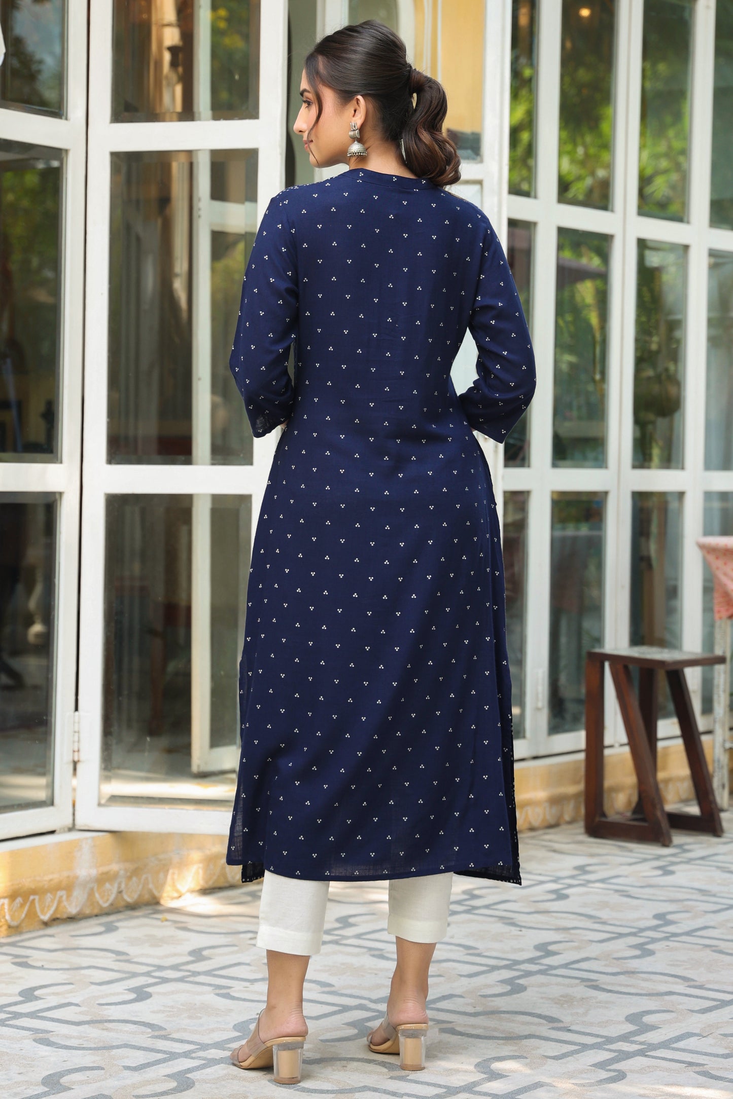 Indigo Rayon Slub Bandhani A-Line Kurta