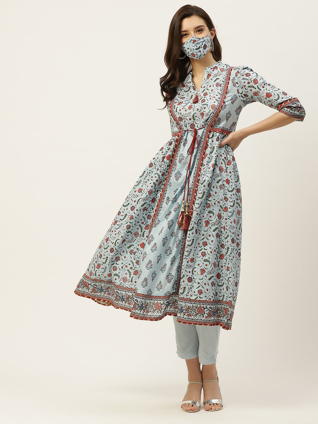 Blue Cambric Printed Flared Kurta