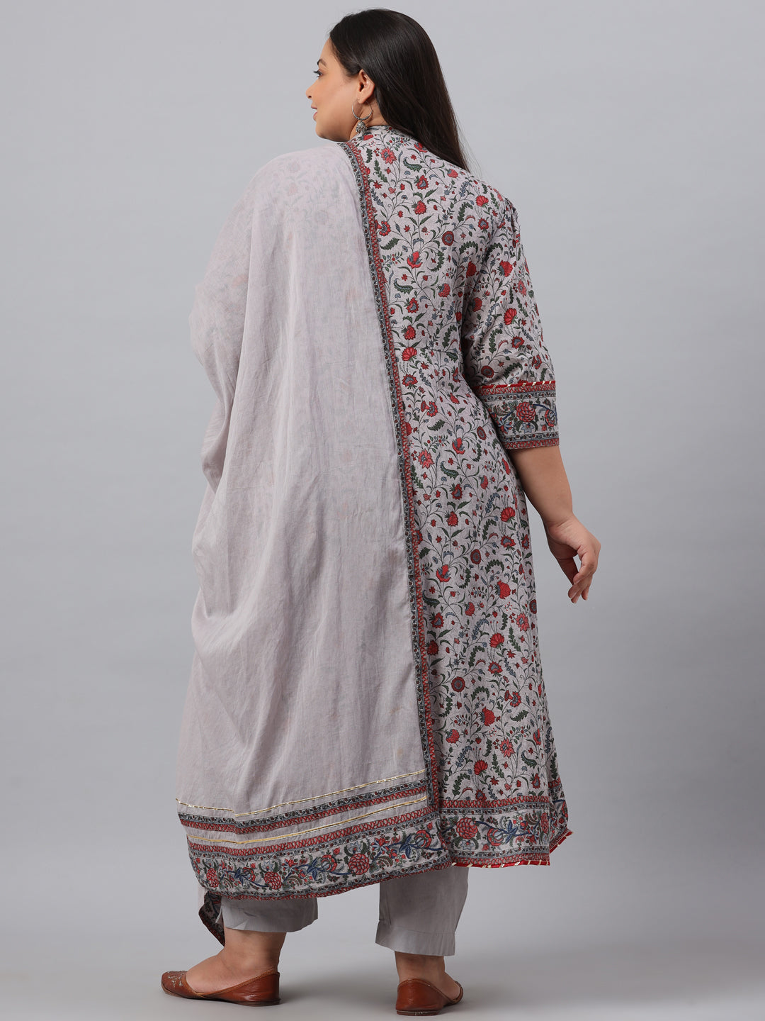 Grey Cambric Fusion Wear Printed A-Line Kurta Sets