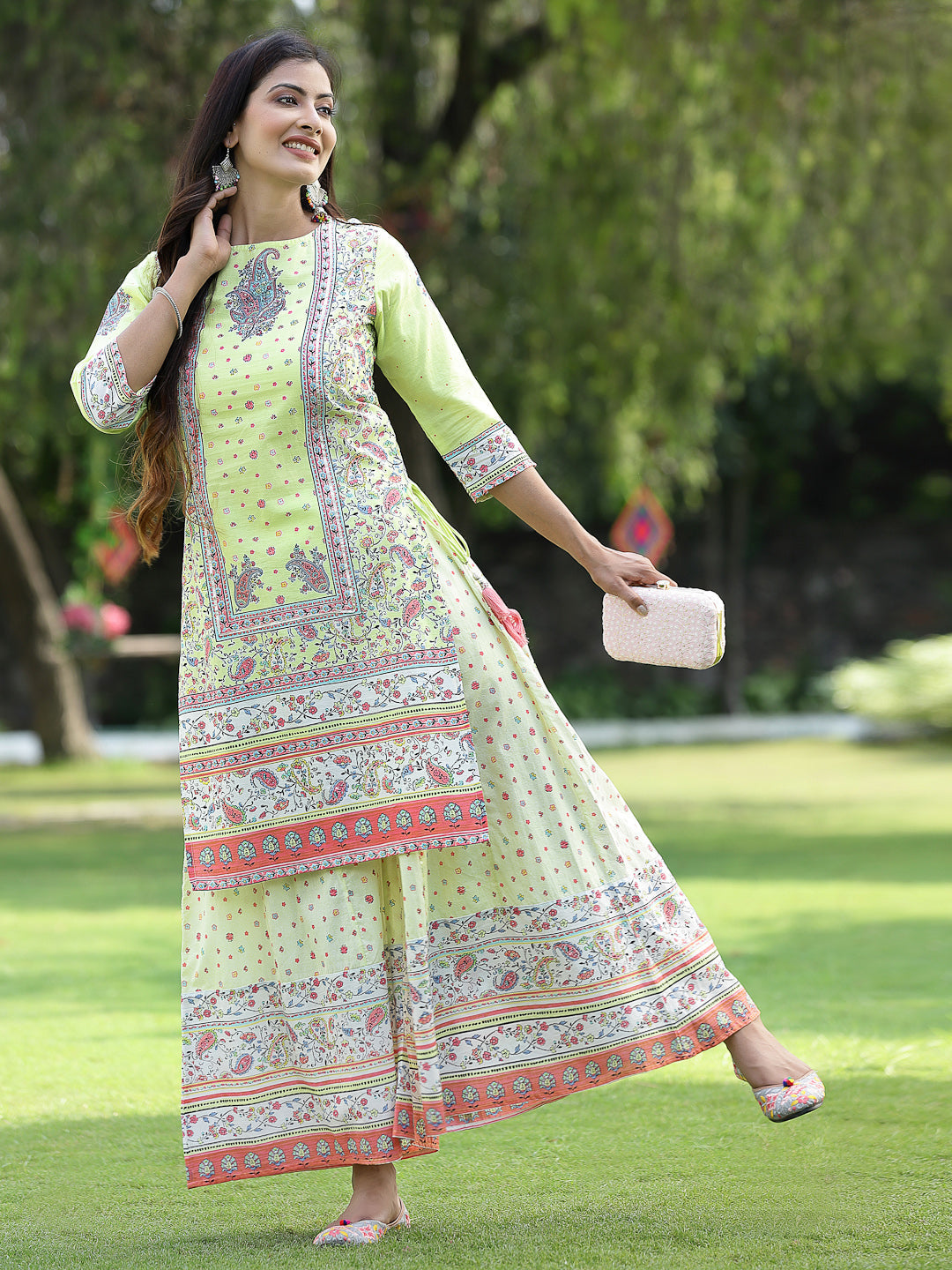 Limegreen Cambric Printed Straight Kurta Sets