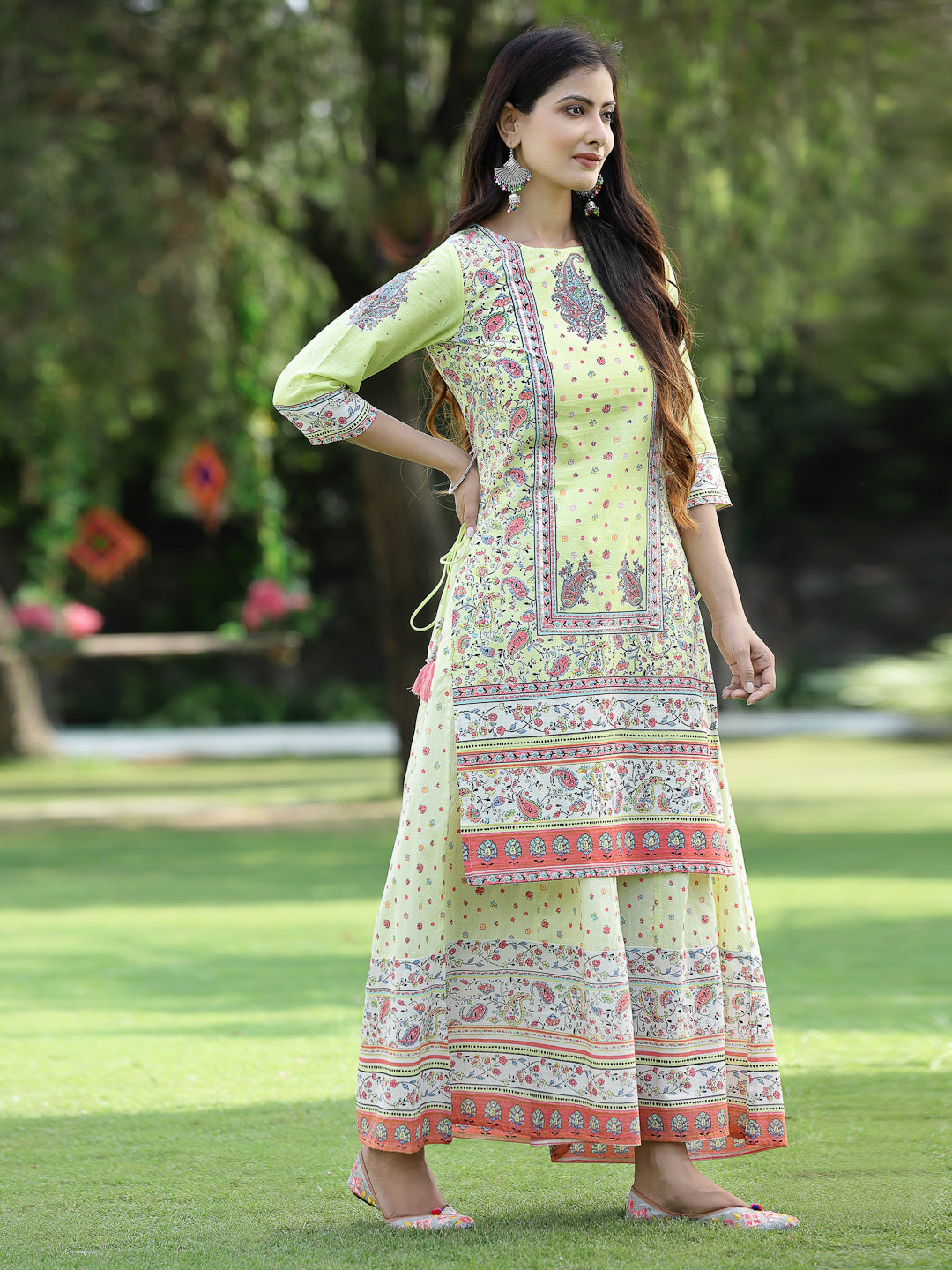 Limegreen Cambric Printed Straight Kurta Sets