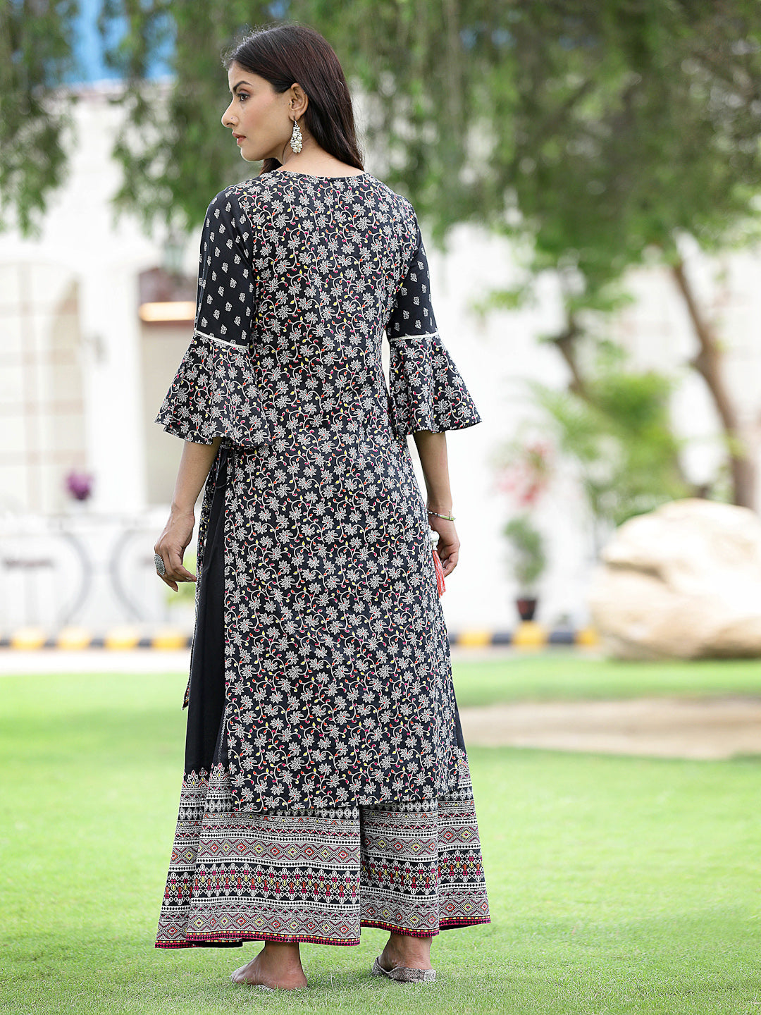 Black Cambric Printed High-Low Kurta Sets