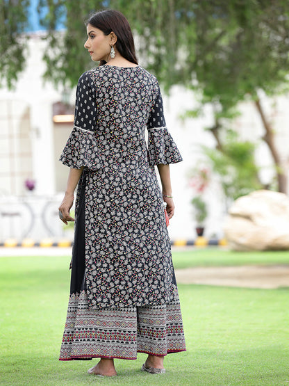Black Cambric Printed High-Low Kurta Sets