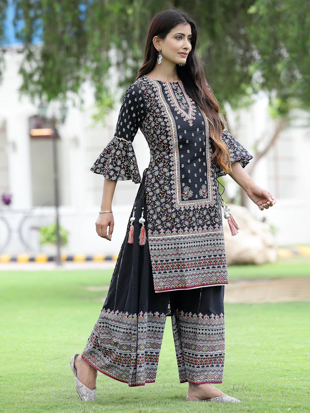 Black Cambric Printed High-Low Kurta Sets