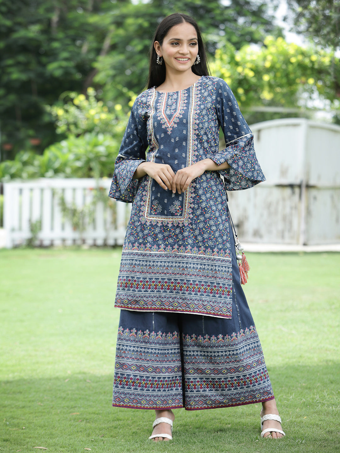 Indigo Cambric Printed High-Low Kurta Sets