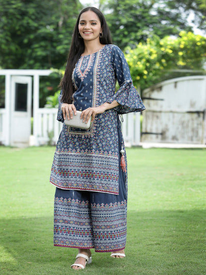 Indigo Cambric Printed High-Low Kurta Sets