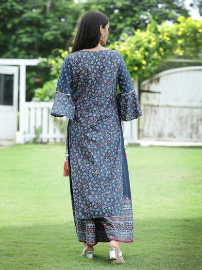 Indigo Cambric Printed High-Low Kurta Sets