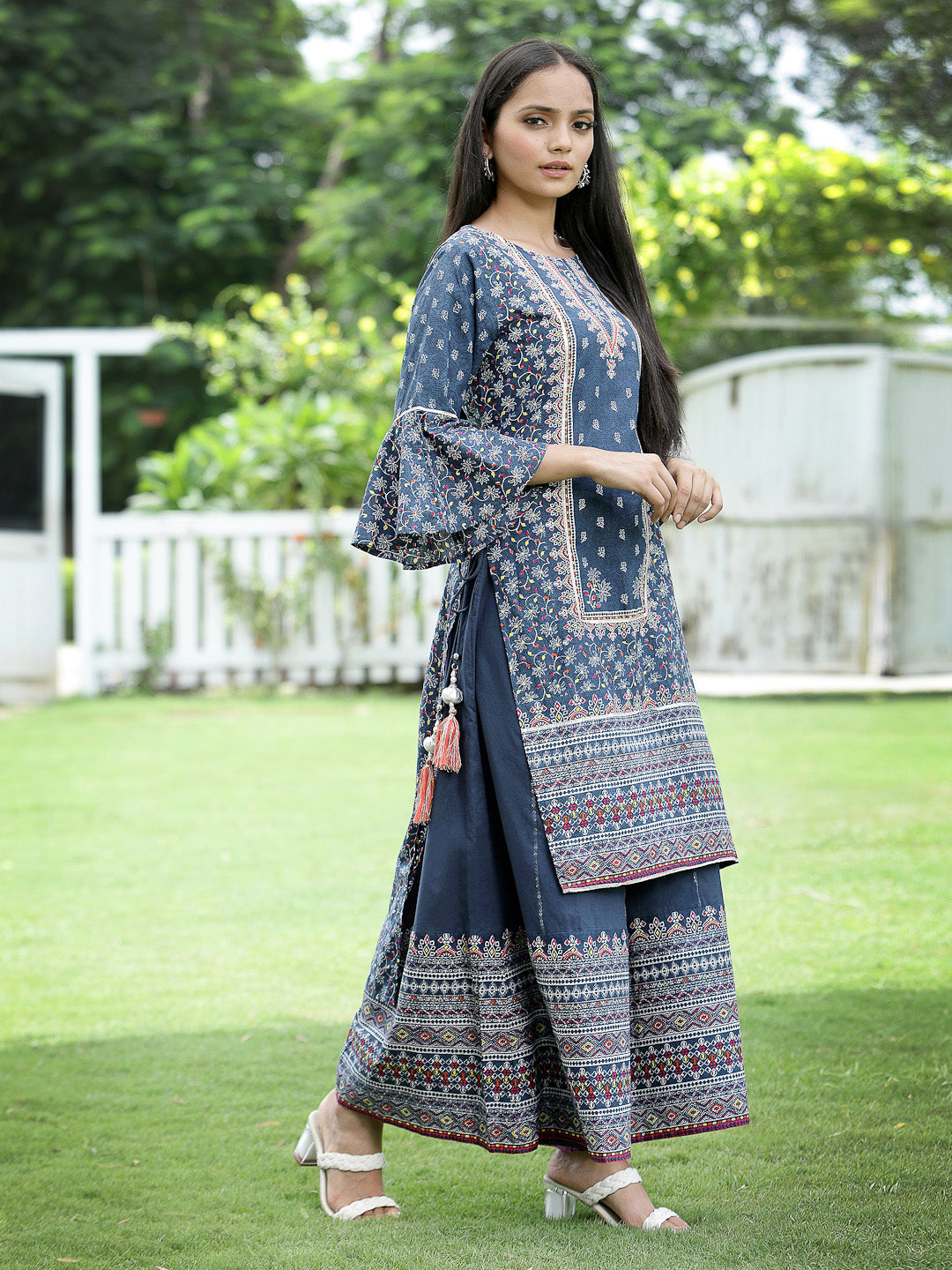 Indigo Cambric Printed High-Low Kurta Sets