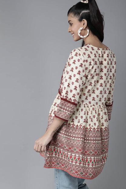 Cream Cambric Printed A-Line Tunic