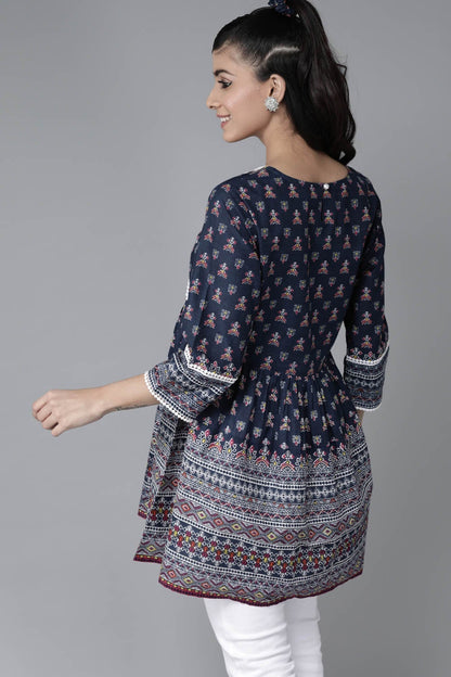 Indigo Cambric Printed A-Line Tunic