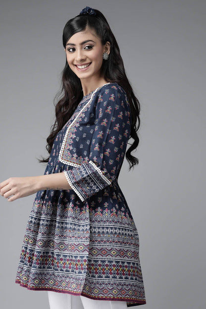 Indigo Cambric Printed A-Line Tunic
