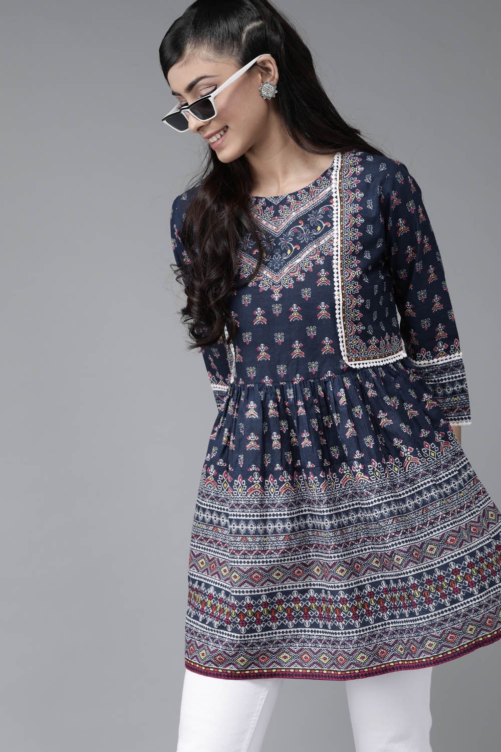 Indigo Cambric Printed A-Line Tunic