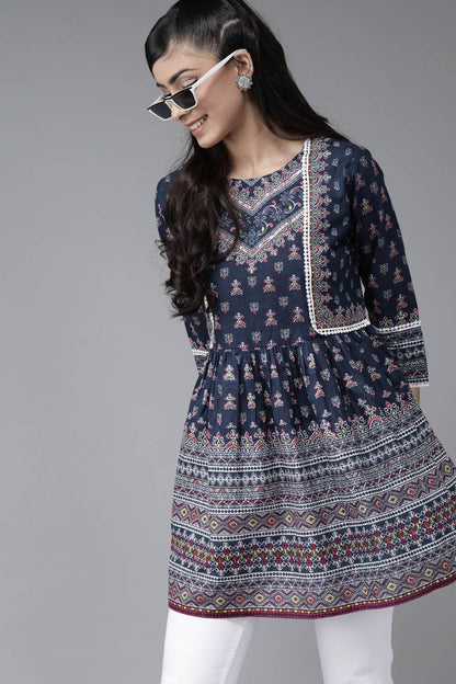 Indigo Cambric Printed A-Line Tunic