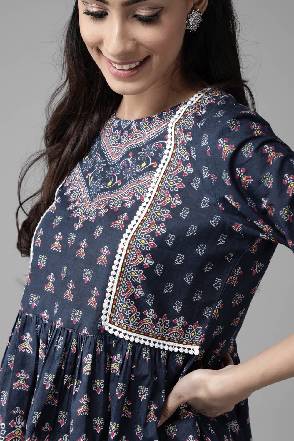 Indigo Cambric Printed A-Line Tunic