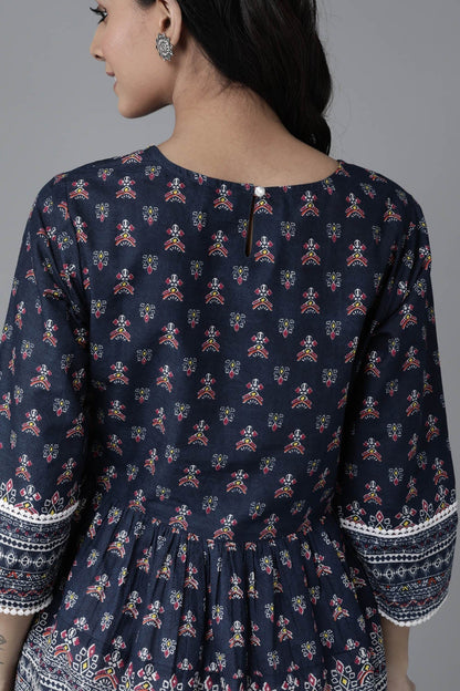 Indigo Cambric Printed A-Line Tunic