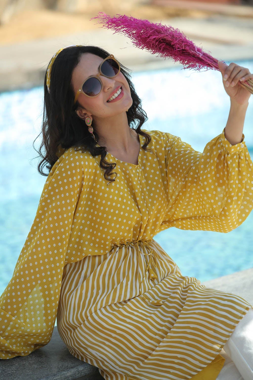 Mustard Georgette Bandhani High-Low Tunic