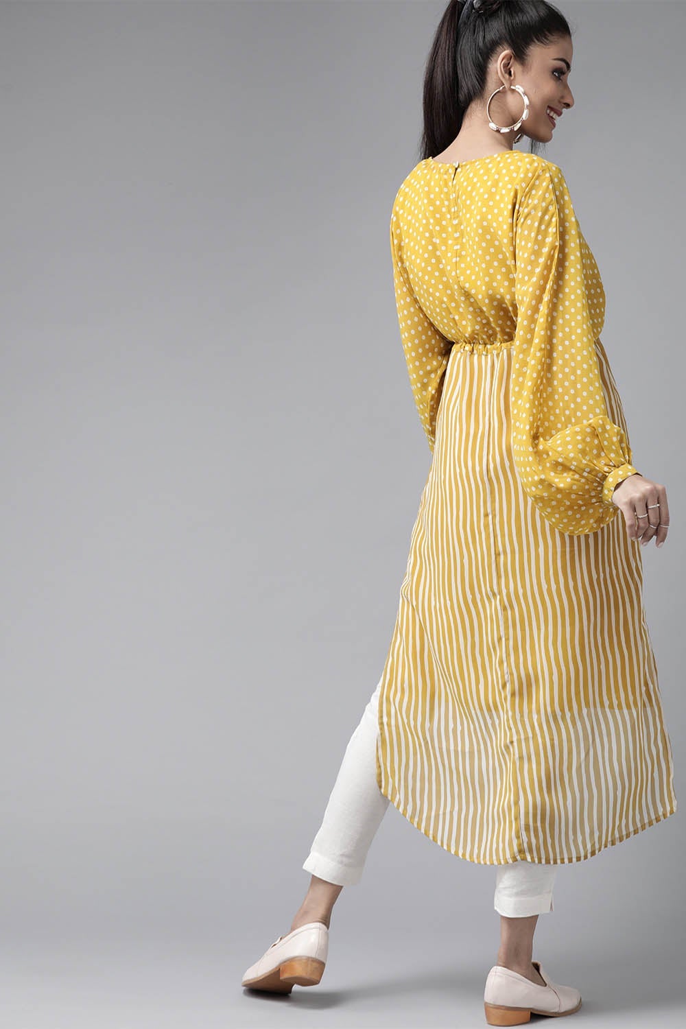 Mustard Georgette Bandhani High-Low Tunic