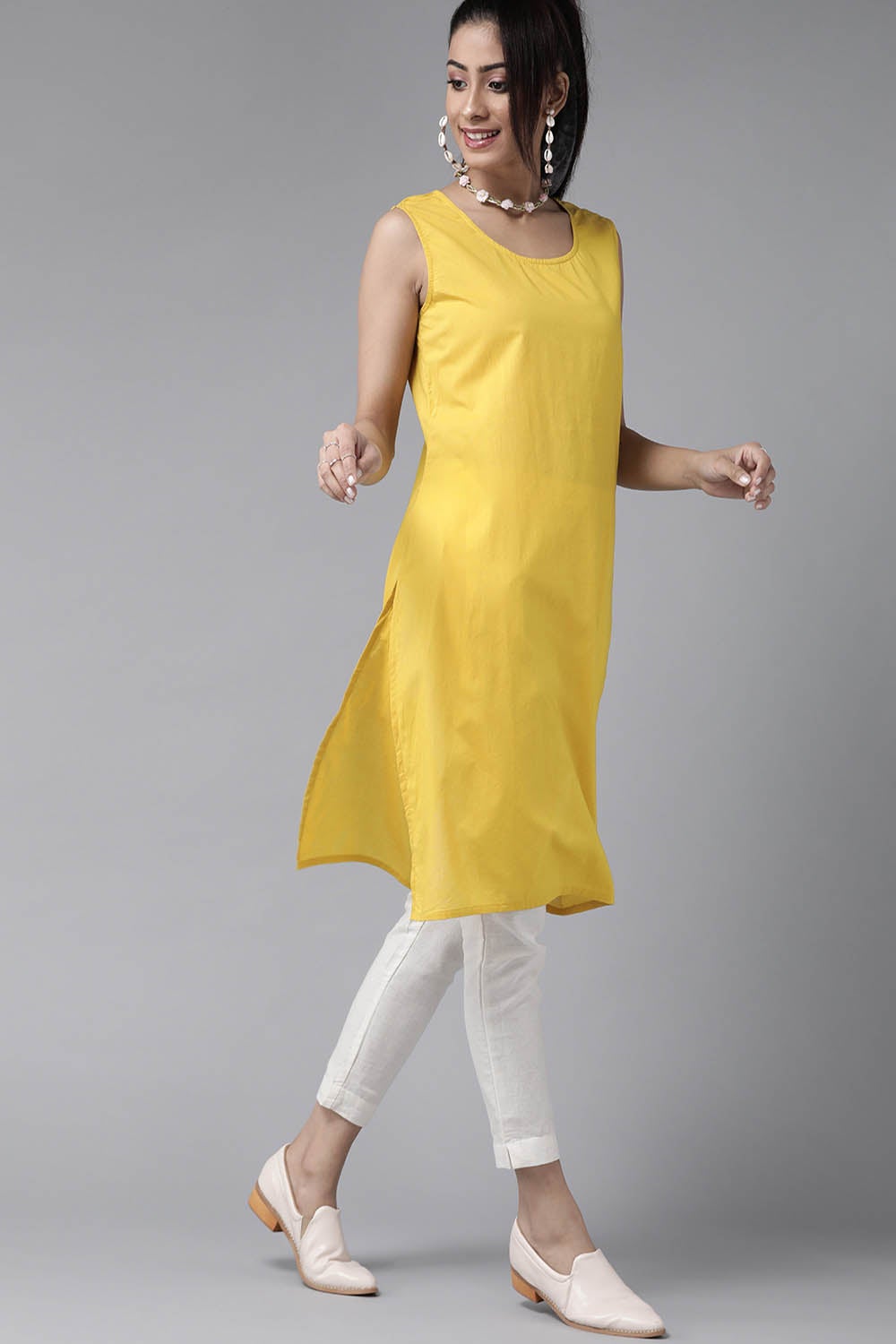 Mustard Georgette Bandhani High-Low Tunic