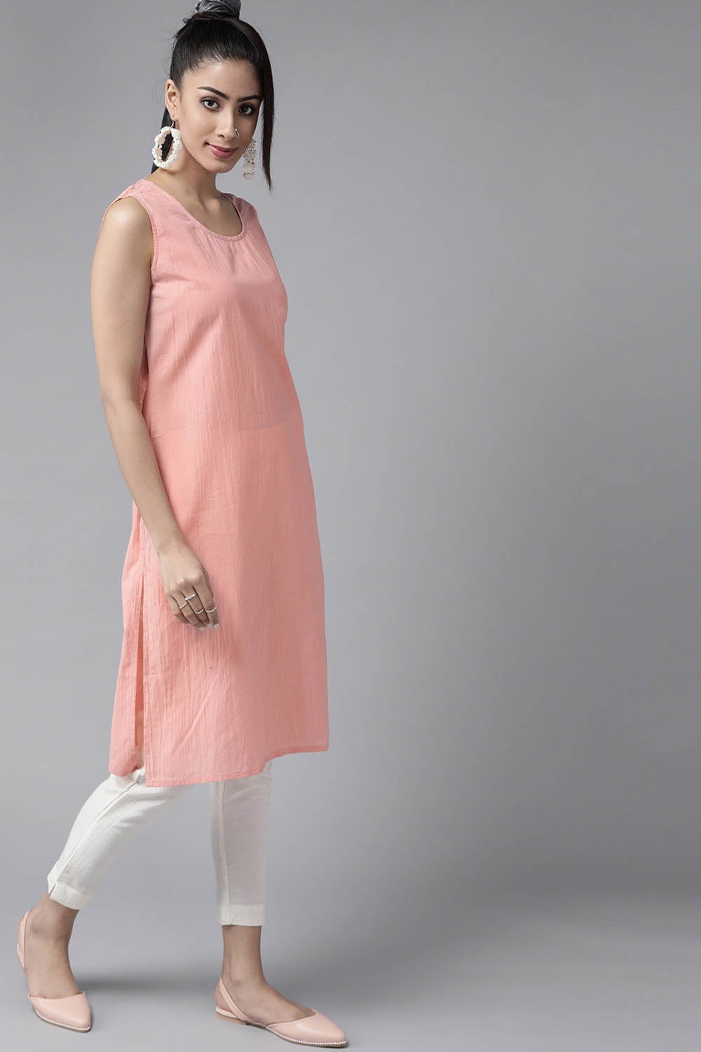 Peach Georgette Bandhani High-Low Tunic