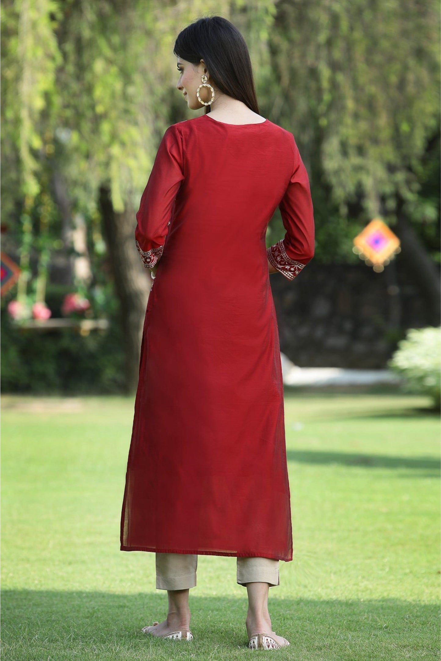 Maroon Modal Chanderi Printed Straight Kurta