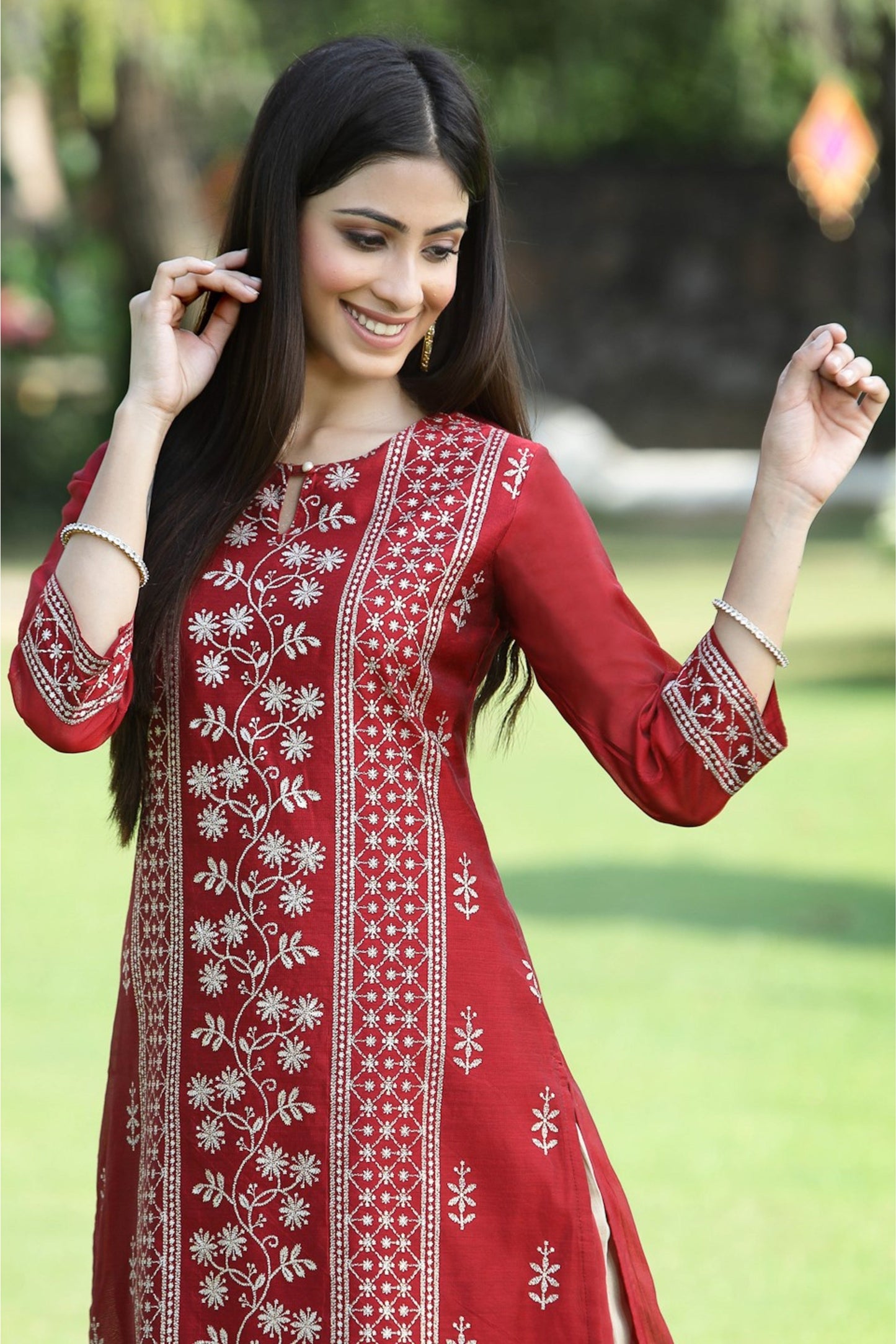 Maroon Modal Chanderi Printed Straight Kurta