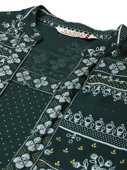 Jadegreen Rayon Printed Jacket Style Kurta Sets