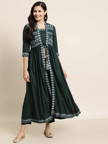 Jadegreen Rayon Printed Jacket Style Kurta Sets