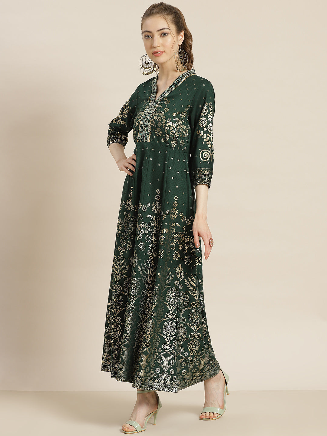 Jadegreen Rayon Printed Anarkali Dress