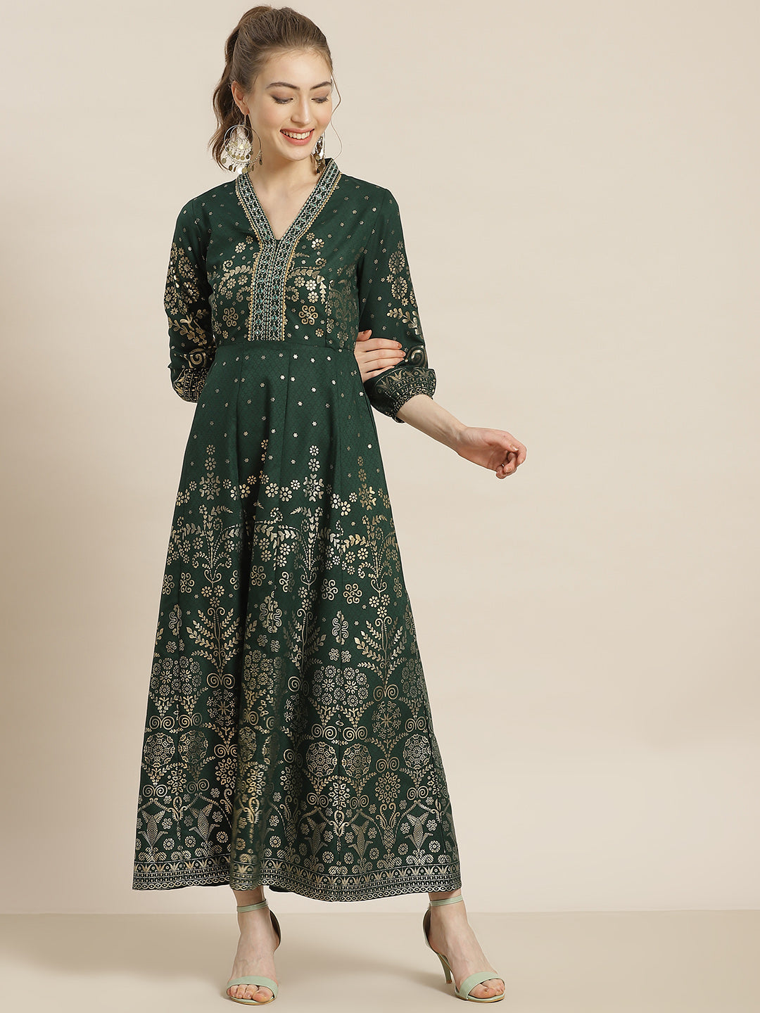 Jadegreen Rayon Printed Anarkali Dress