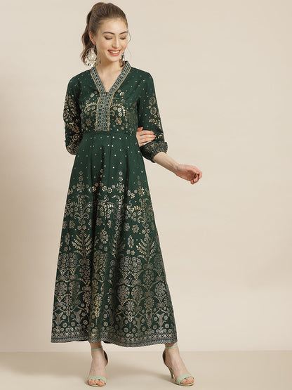Jadegreen Rayon Printed Anarkali Dress