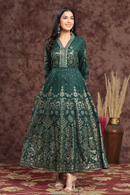 Jadegreen Rayon Printed Anarkali Dress