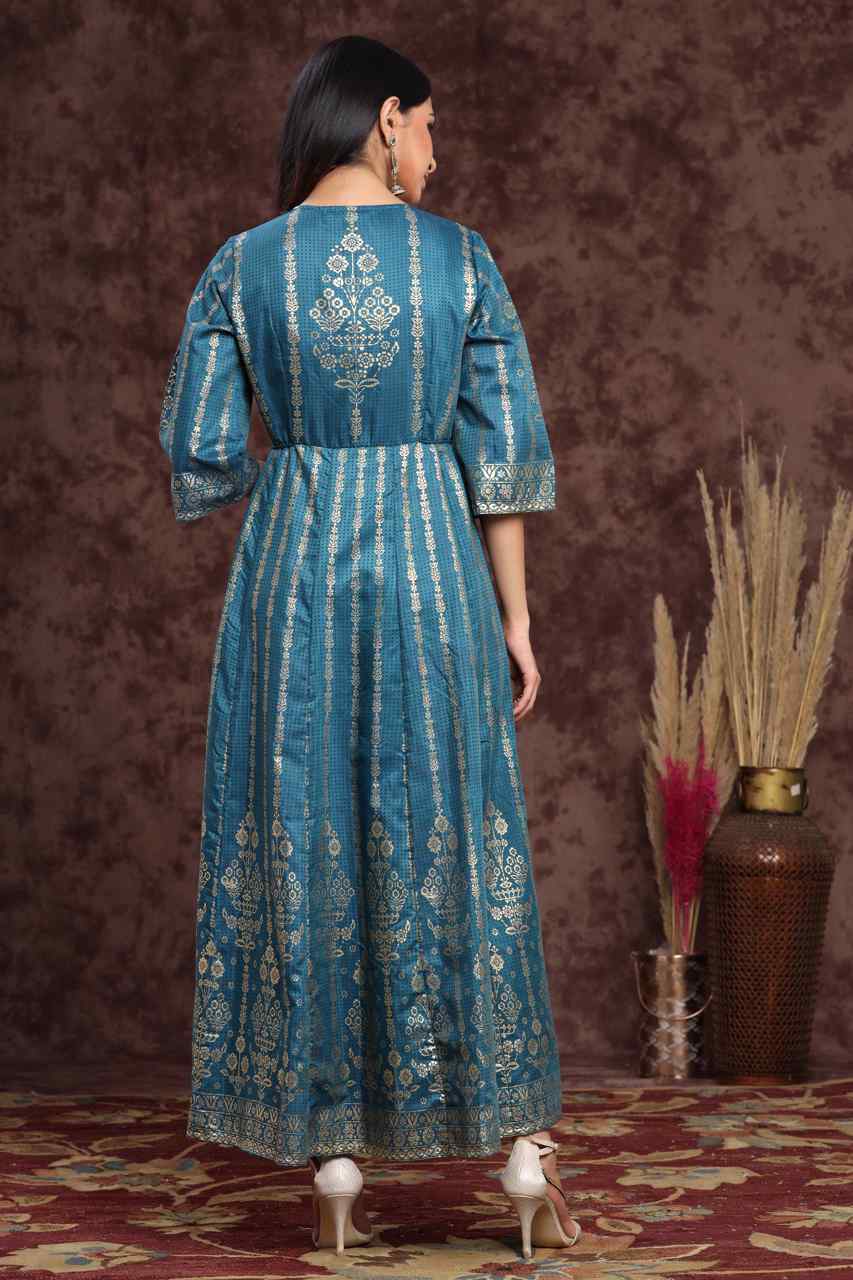 Teal Shantoon Printed Anarkali Dress