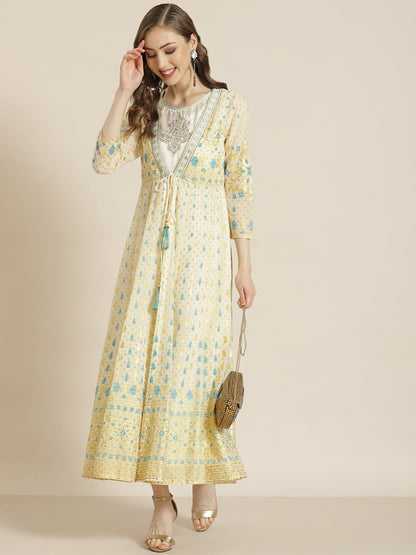 Ivory Georgette Printed Jacket Style Dress