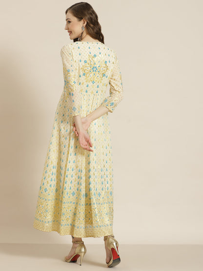 Ivory Georgette Printed Jacket Style Dress