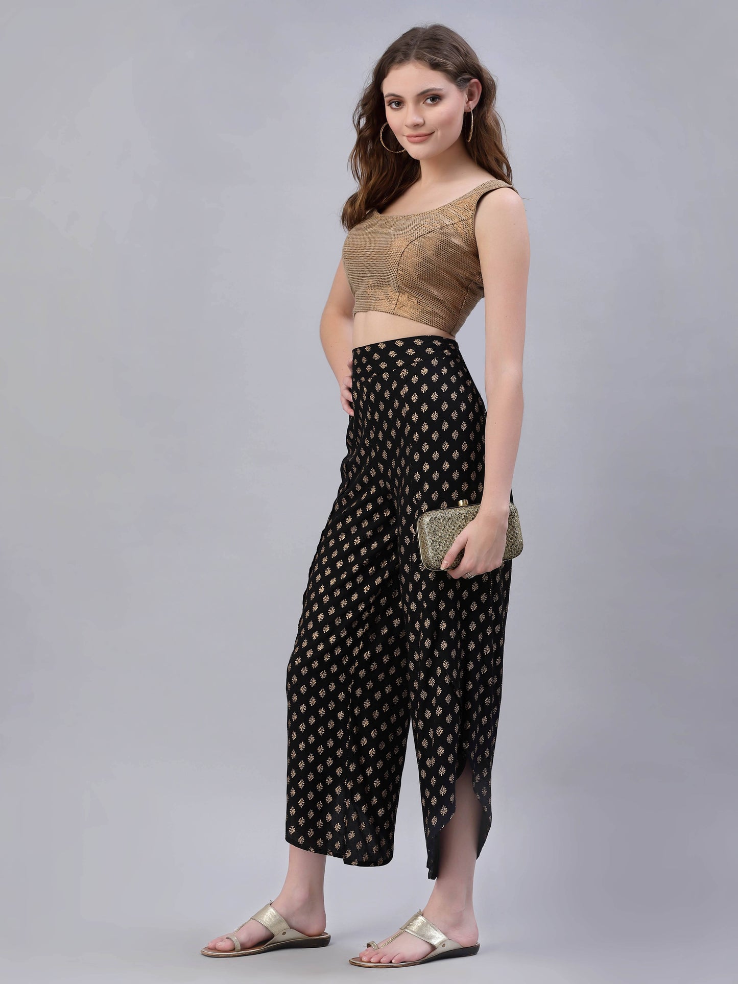 Black Rayon Printed Tulip Dhoti Pant