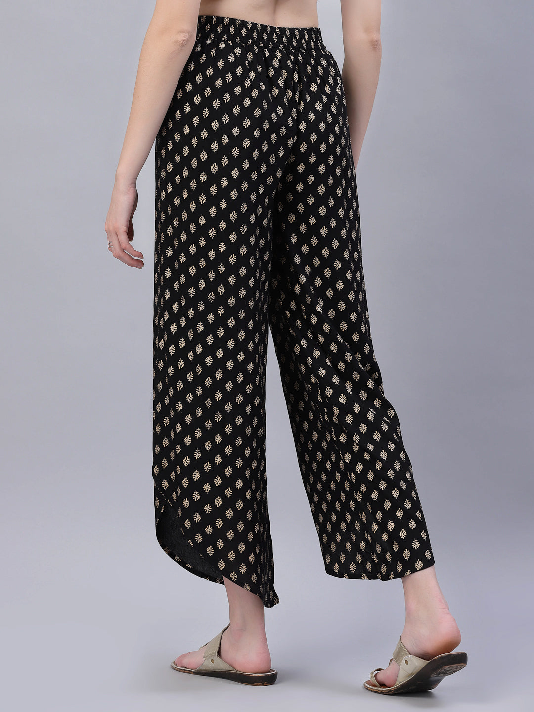 Black Rayon Printed Tulip Dhoti Pant