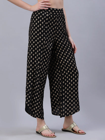 Black Rayon Printed Tulip Dhoti Pant