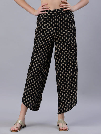 Black Rayon Printed Tulip Dhoti Pant