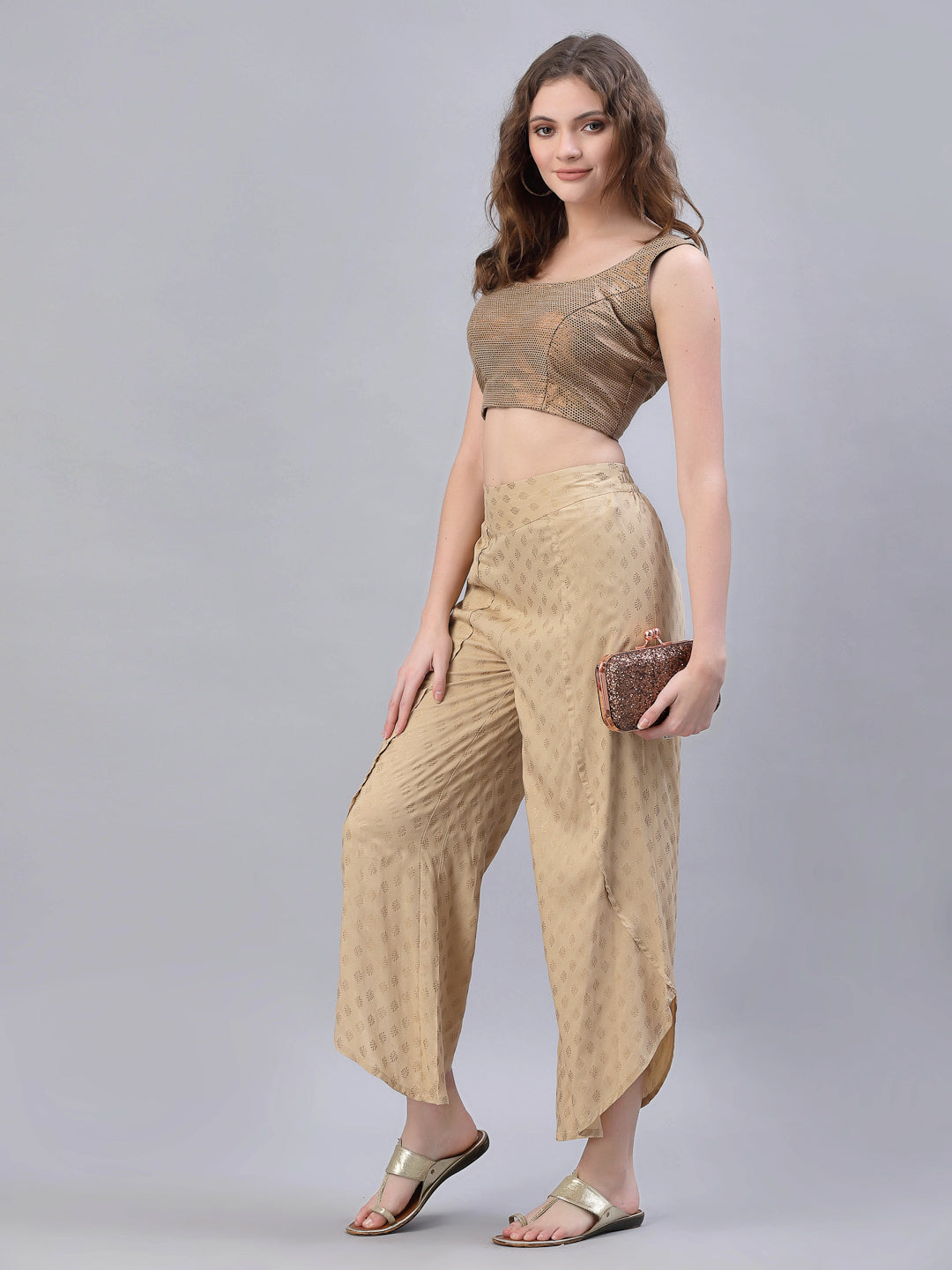 Gold Rayon Printed Tulip Dhoti Pant