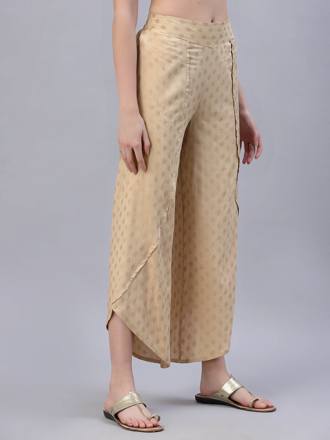Gold Rayon Printed Tulip Dhoti Pant