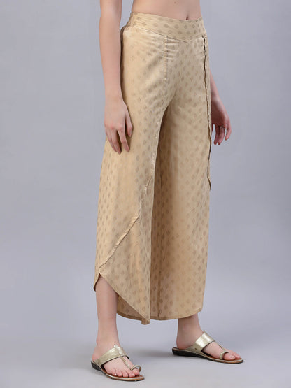 Gold Rayon Printed Tulip Dhoti Pant