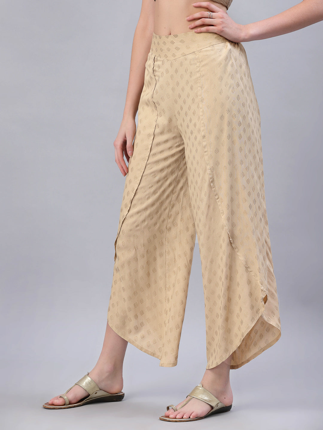 Gold Rayon Printed Tulip Dhoti Pant