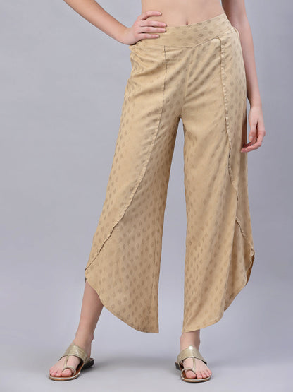 Gold Rayon Printed Tulip Dhoti Pant