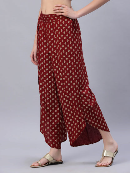 Maroon Rayon Printed Tulip Dhoti Pant