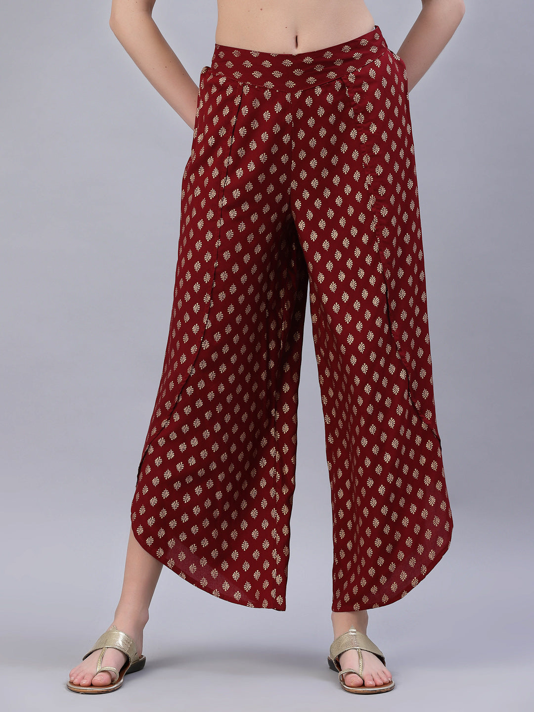 Maroon Rayon Printed Tulip Dhoti Pant