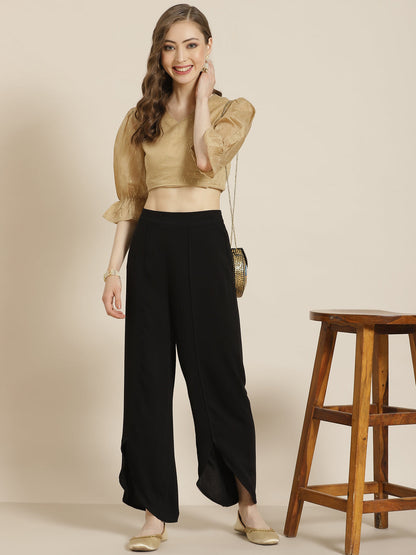 Black Rayon Dobby Woven - Dobby Tulip Dhoti Pant